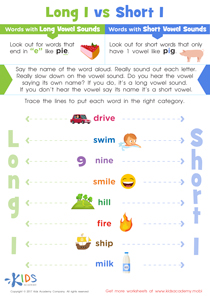 Long and Short Vowel I Spelling Worksheet: Free Printable for Kids